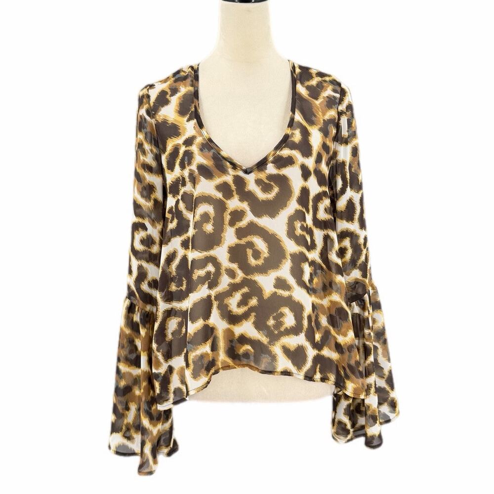 Show Me Your Mumu Leopard Brown Sheer Chiffon Flowy Boho Baddie Chic Blouse